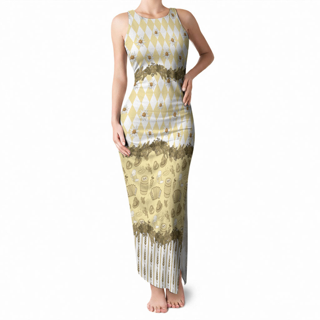 Oktoberfest Bavarian Heritage Tank Maxi Dress Edelweiss Beer Festival Gold Pattern