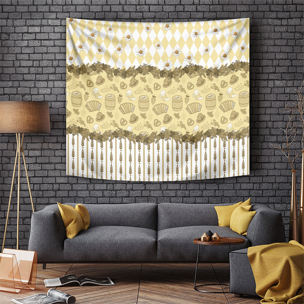 Oktoberfest Bavarian Heritage Tapestry Edelweiss Beer Festival Gold Pattern