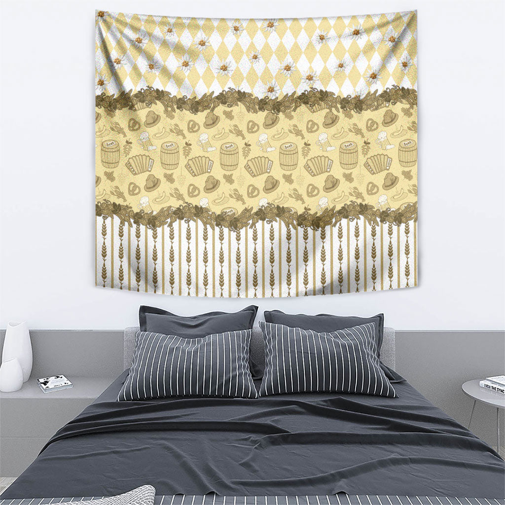 Oktoberfest Bavarian Heritage Tapestry Edelweiss Beer Festival Gold Pattern