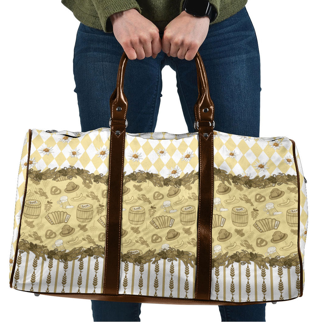 Oktoberfest Bavarian Heritage Travel Bag Edelweiss Beer Festival Gold Pattern