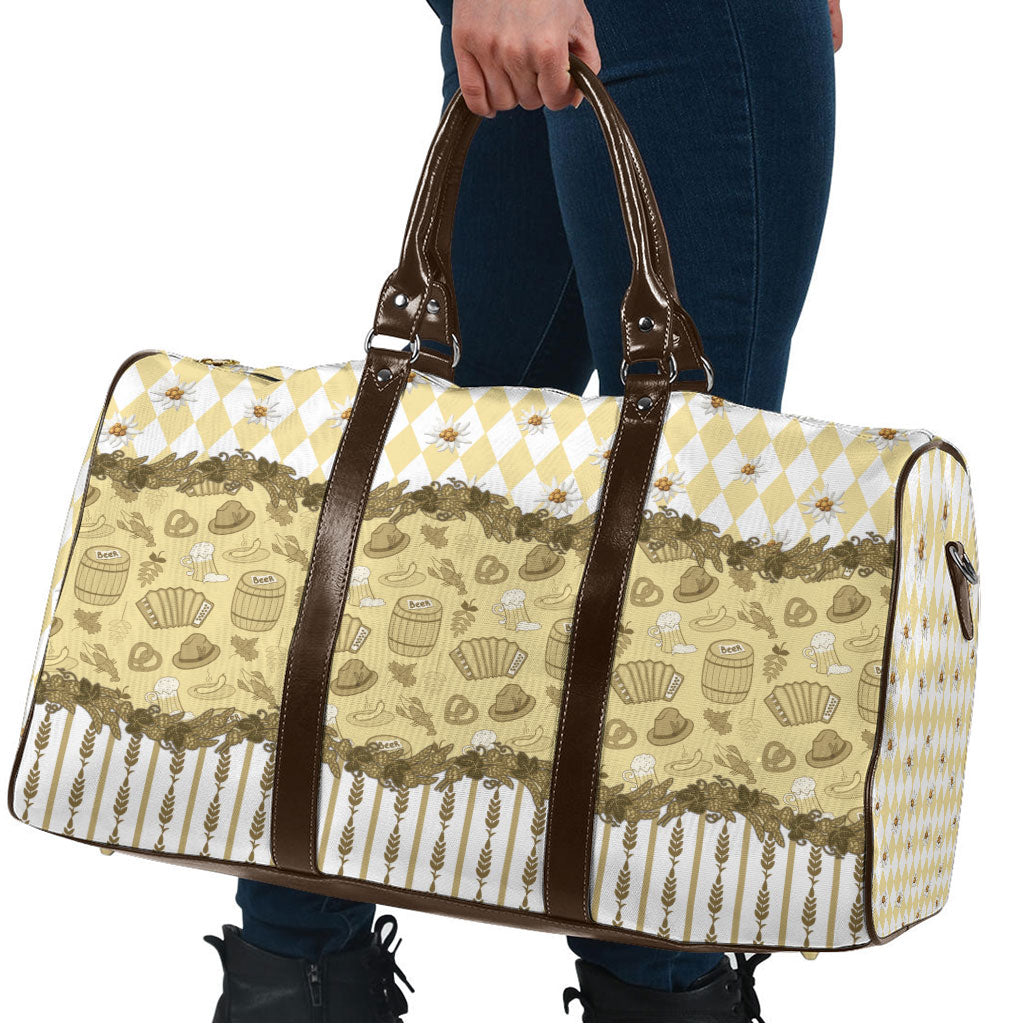 Oktoberfest Bavarian Heritage Travel Bag Edelweiss Beer Festival Gold Pattern