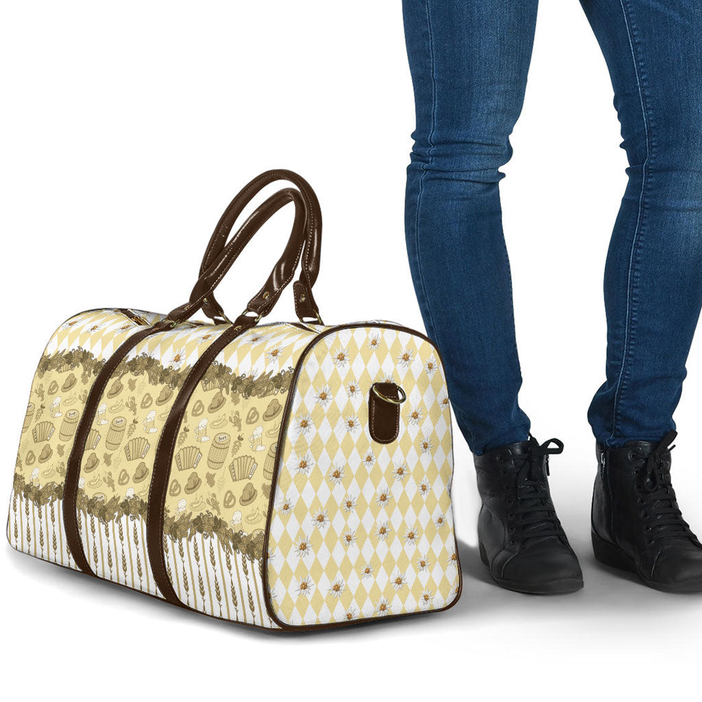Oktoberfest Bavarian Heritage Travel Bag Edelweiss Beer Festival Gold Pattern