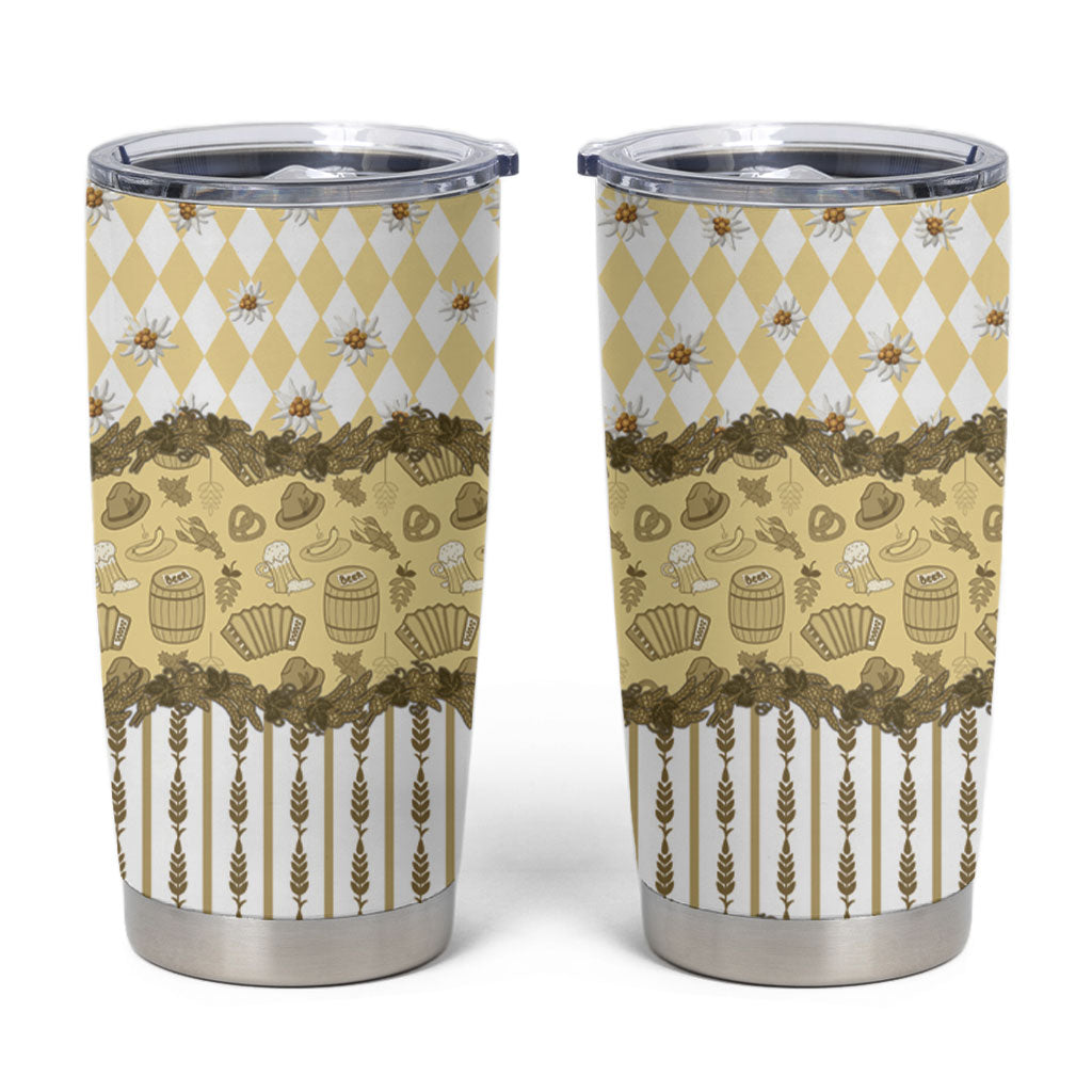Oktoberfest Bavarian Heritage Tumbler Cup Edelweiss Beer Festival Gold Pattern