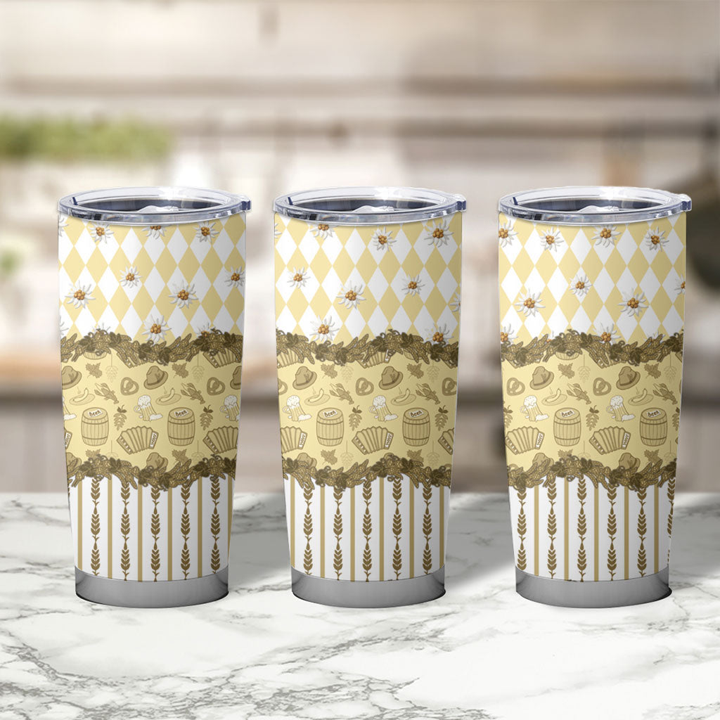 Oktoberfest Bavarian Heritage Tumbler Cup Edelweiss Beer Festival Gold Pattern