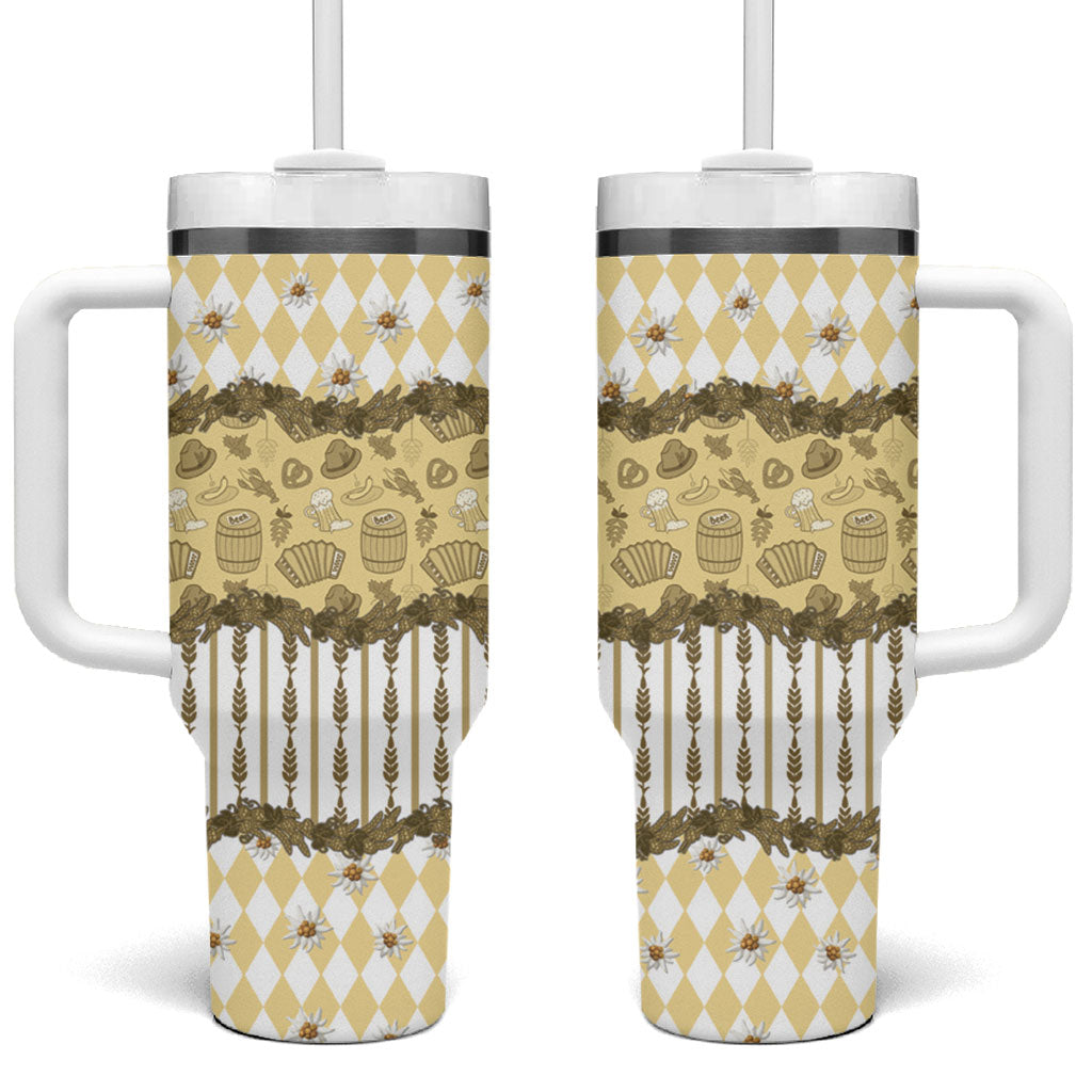 Oktoberfest Bavarian Heritage Tumbler With Handle Edelweiss Beer Festival Gold Pattern