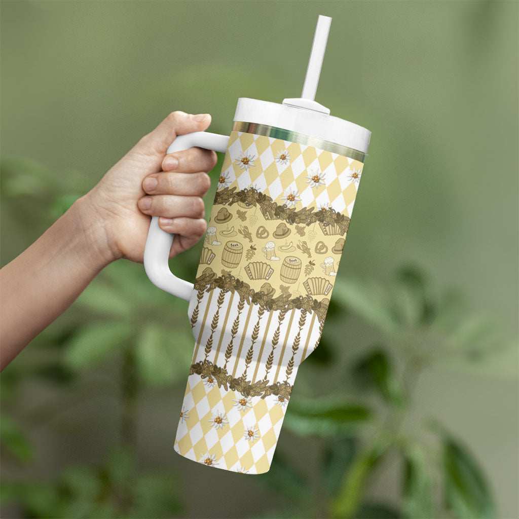 Oktoberfest Bavarian Heritage Tumbler With Handle Edelweiss Beer Festival Gold Pattern