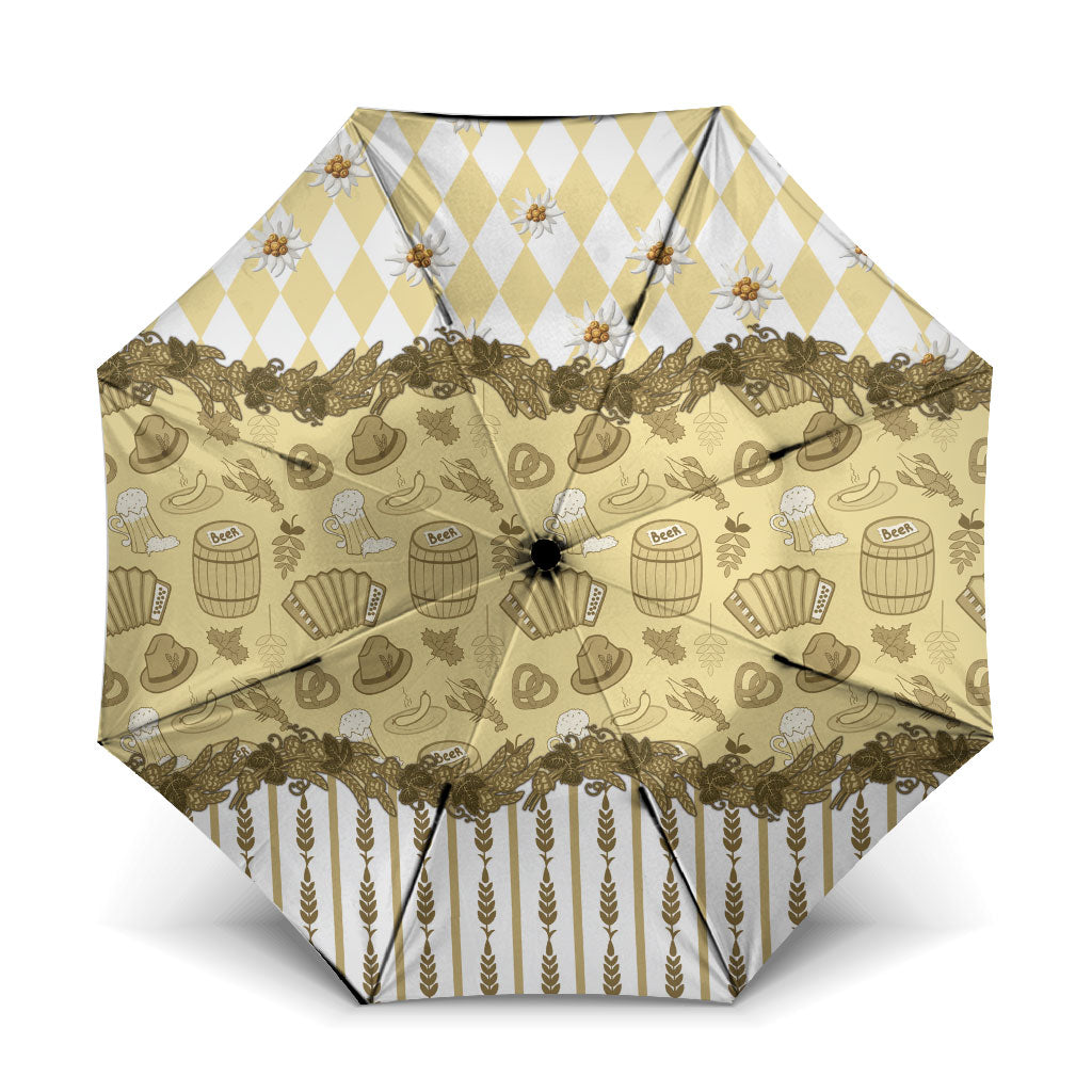 Oktoberfest Bavarian Heritage Umbrella Edelweiss Beer Festival Gold Pattern