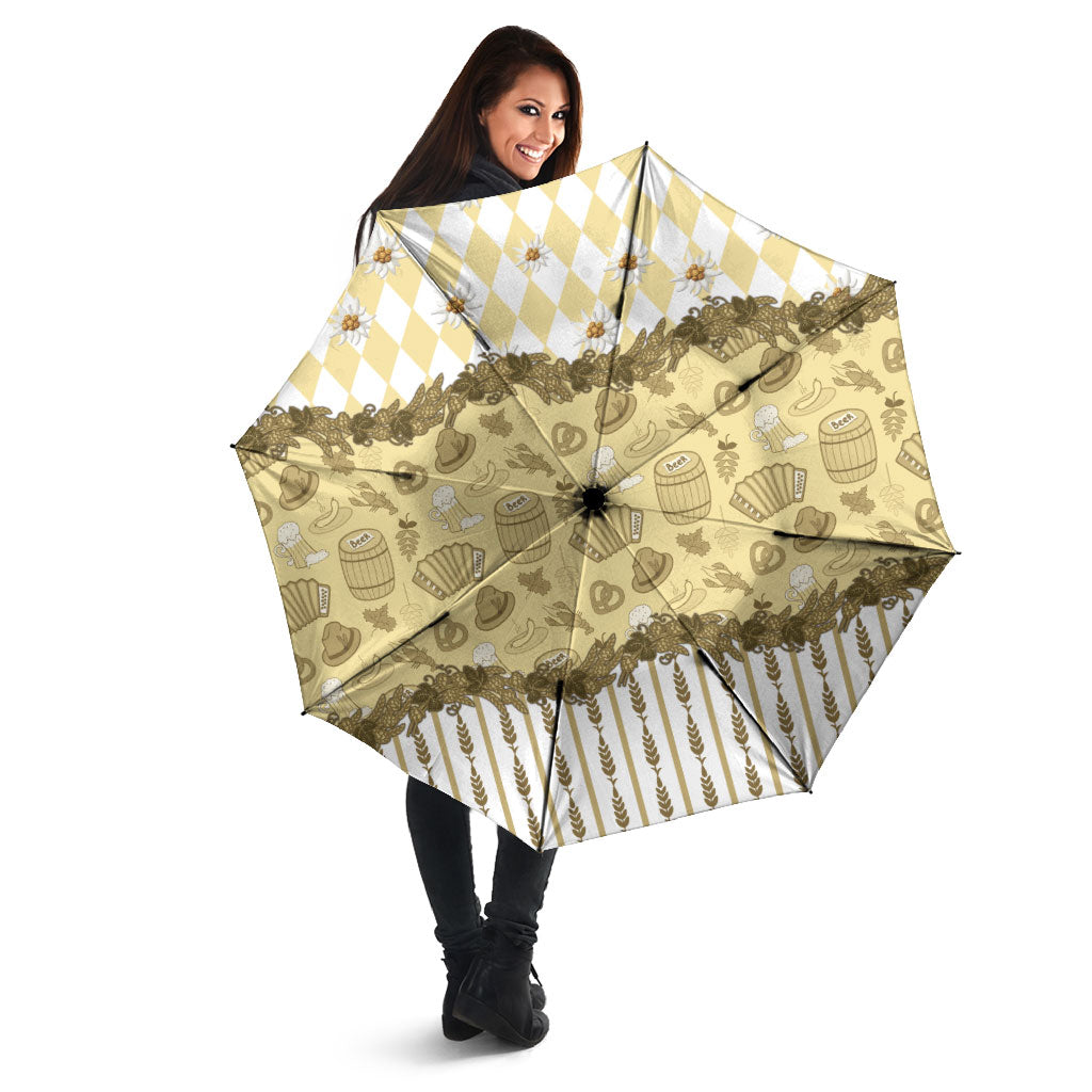 Oktoberfest Bavarian Heritage Umbrella Edelweiss Beer Festival Gold Pattern