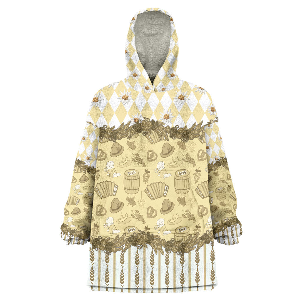 Oktoberfest Bavarian Heritage Wearable Blanket Hoodie Edelweiss Beer Festival Gold Pattern