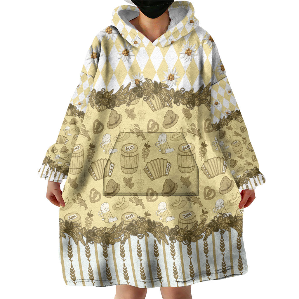 Oktoberfest Bavarian Heritage Wearable Blanket Hoodie Edelweiss Beer Festival Gold Pattern