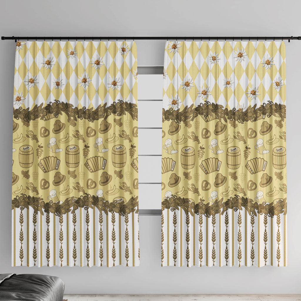 Oktoberfest Bavarian Heritage Window Curtain Edelweiss Beer Festival Gold Pattern