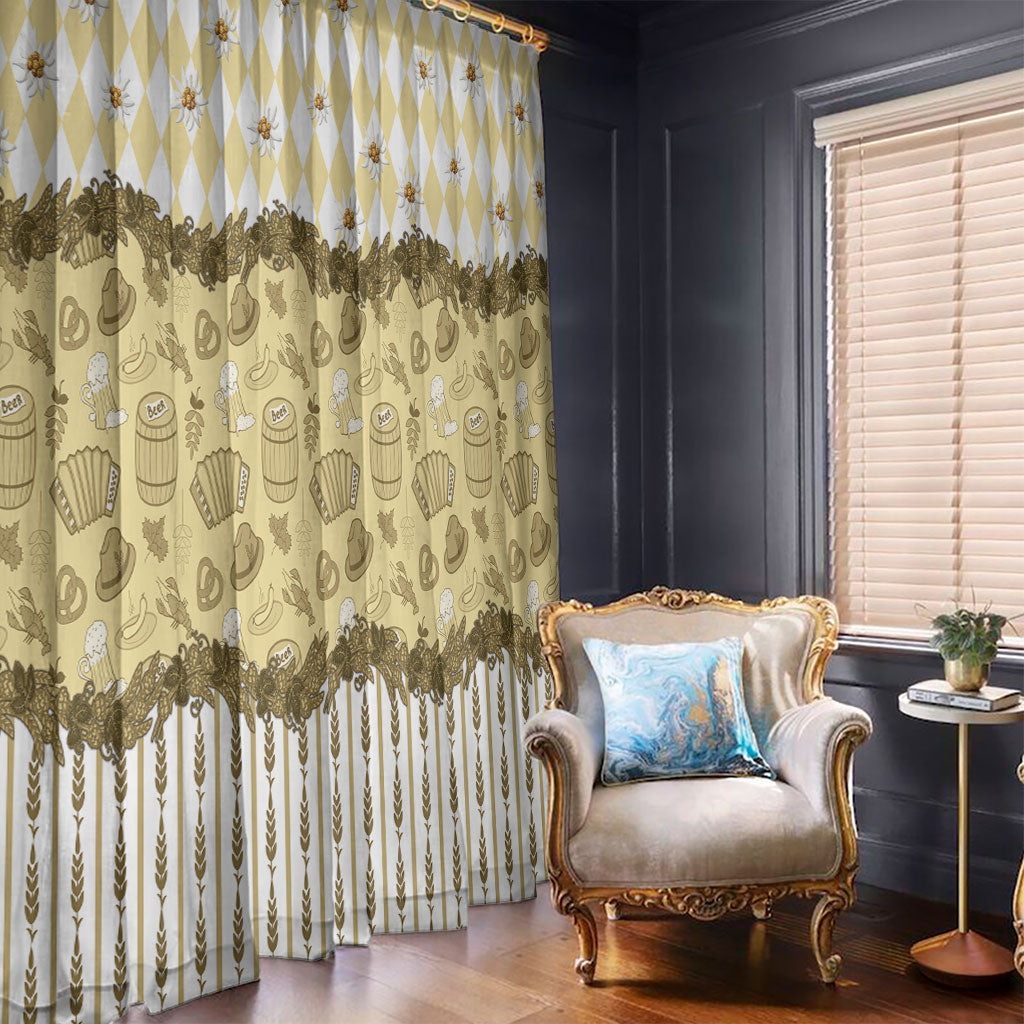 Oktoberfest Bavarian Heritage Window Curtain Edelweiss Beer Festival Gold Pattern