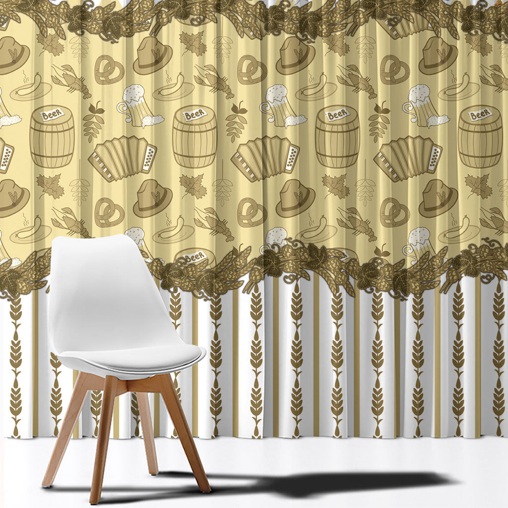 Oktoberfest Bavarian Heritage Window Curtain Edelweiss Beer Festival Gold Pattern