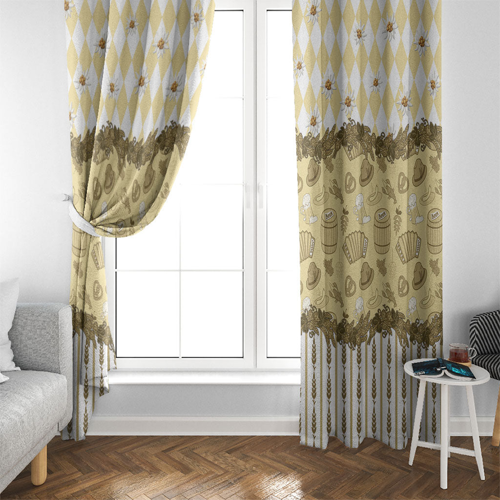 Oktoberfest Bavarian Heritage Window Curtain Edelweiss Beer Festival Gold Pattern