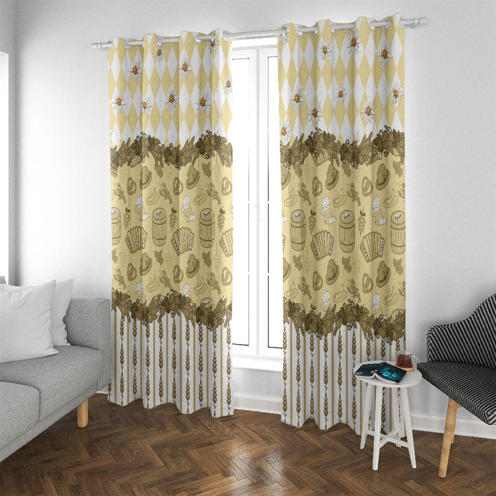 Oktoberfest Bavarian Heritage Window Curtain Edelweiss Beer Festival Gold Pattern