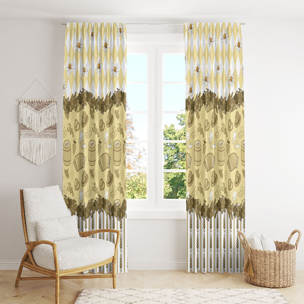 Oktoberfest Bavarian Heritage Window Curtain Edelweiss Beer Festival Gold Pattern