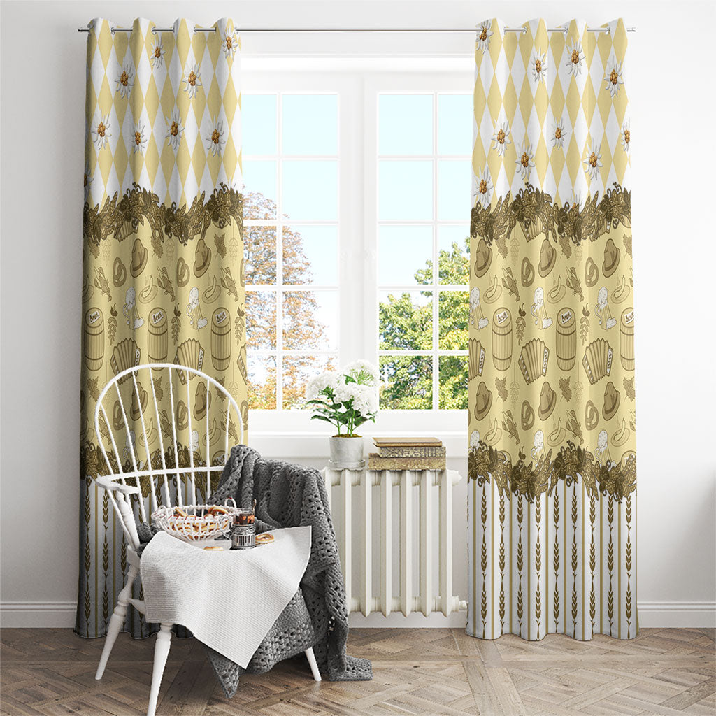 Oktoberfest Bavarian Heritage Window Curtain Edelweiss Beer Festival Gold Pattern