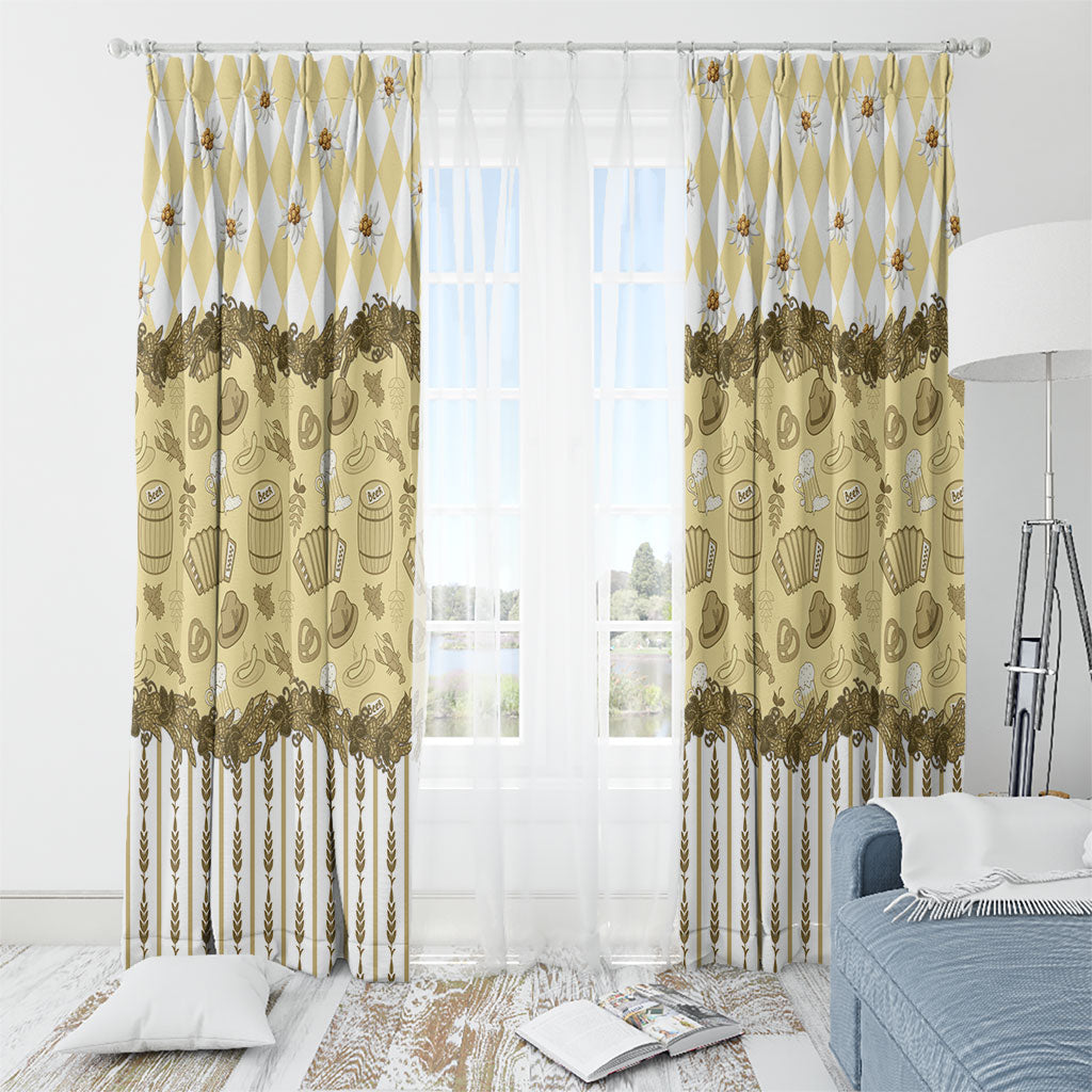 Oktoberfest Bavarian Heritage Window Curtain Edelweiss Beer Festival Gold Pattern