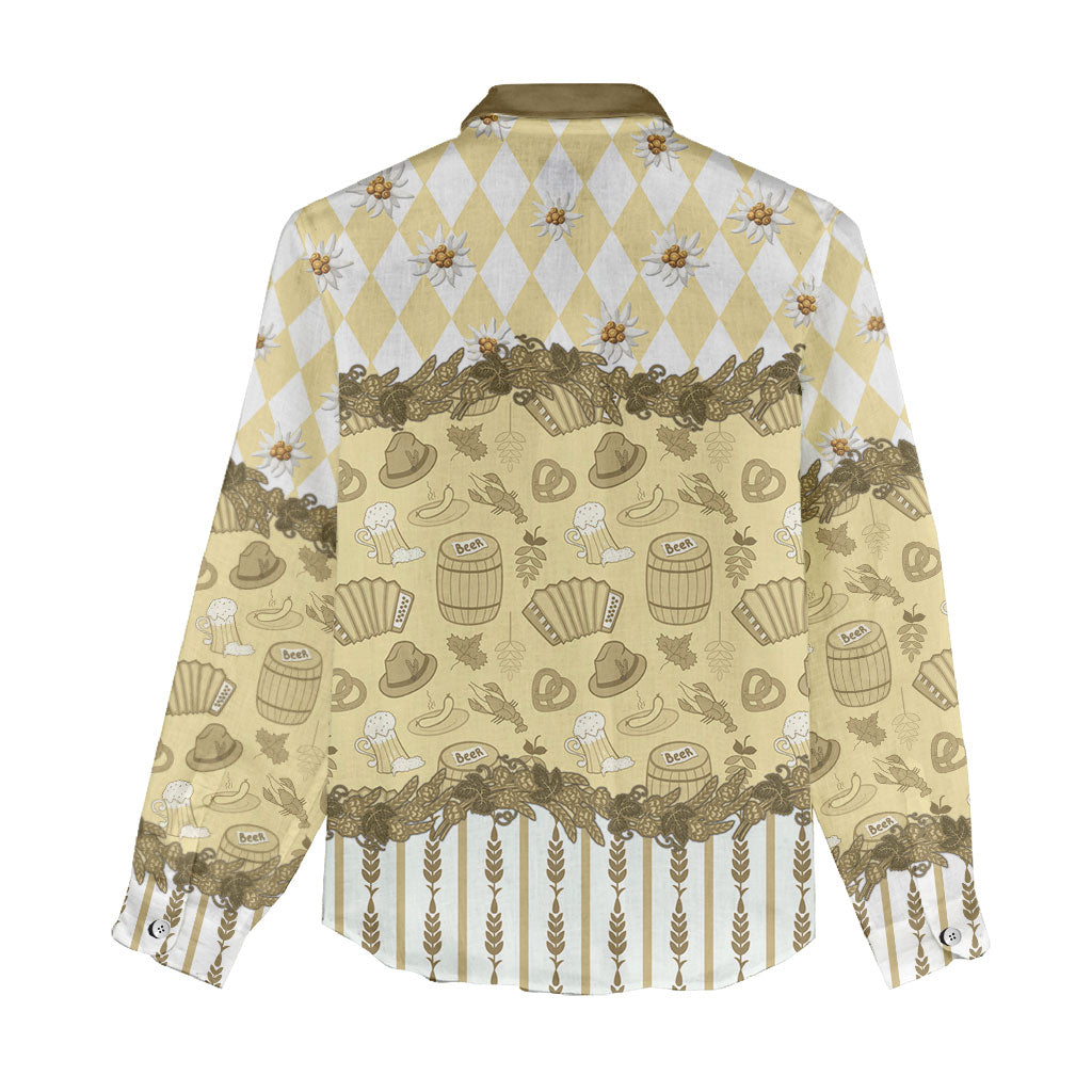 Oktoberfest Bavarian Heritage Women Casual Shirt Edelweiss Beer Festival Gold Pattern