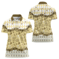 Oktoberfest Bavarian Heritage Women Polo Shirt Edelweiss Beer Festival Gold Pattern