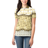 Oktoberfest Bavarian Heritage Women Polo Shirt Edelweiss Beer Festival Gold Pattern