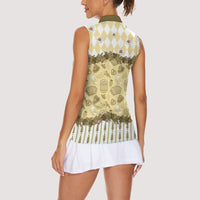 Oktoberfest Bavarian Heritage Women Sleeveless Polo Shirt Edelweiss Beer Festival Gold Pattern