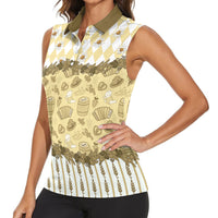 Oktoberfest Bavarian Heritage Women Sleeveless Polo Shirt Edelweiss Beer Festival Gold Pattern