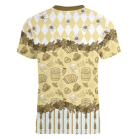 Oktoberfest Bavarian Heritage Women V-Neck T-Shirt Edelweiss Beer Festival Gold Pattern