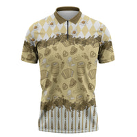 Oktoberfest Bavarian Heritage Zipper Polo Shirt Edelweiss Beer Festival Gold Pattern