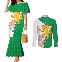 Radnorshire Wales Couples Matching Mermaid Dress and Long Sleeve Button Shirt Map and Emblem Celtic Style - Wonder Print Shop