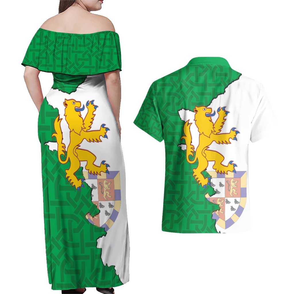 Radnorshire Wales Couples Matching Off Shoulder Maxi Dress and Hawaiian Shirt Map and Emblem Celtic Style - Wonder Print Shop