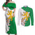 Radnorshire Wales Couples Matching Off Shoulder Maxi Dress and Long Sleeve Button Shirt Map and Emblem Celtic Style - Wonder Print Shop