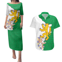 Radnorshire Wales Couples Matching Puletasi and Hawaiian Shirt Map and Emblem Celtic Style - Wonder Print Shop