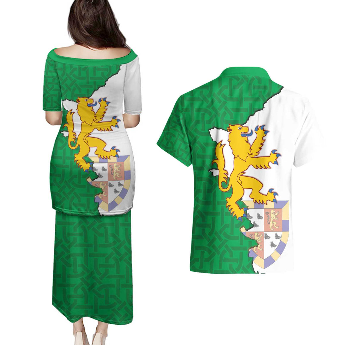 Radnorshire Wales Couples Matching Puletasi and Hawaiian Shirt Map and Emblem Celtic Style - Wonder Print Shop