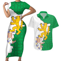 Radnorshire Wales Couples Matching Short Sleeve Bodycon Dress and Hawaiian Shirt Map and Emblem Celtic Style - Wonder Print Shop