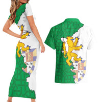 Radnorshire Wales Couples Matching Short Sleeve Bodycon Dress and Hawaiian Shirt Map and Emblem Celtic Style - Wonder Print Shop