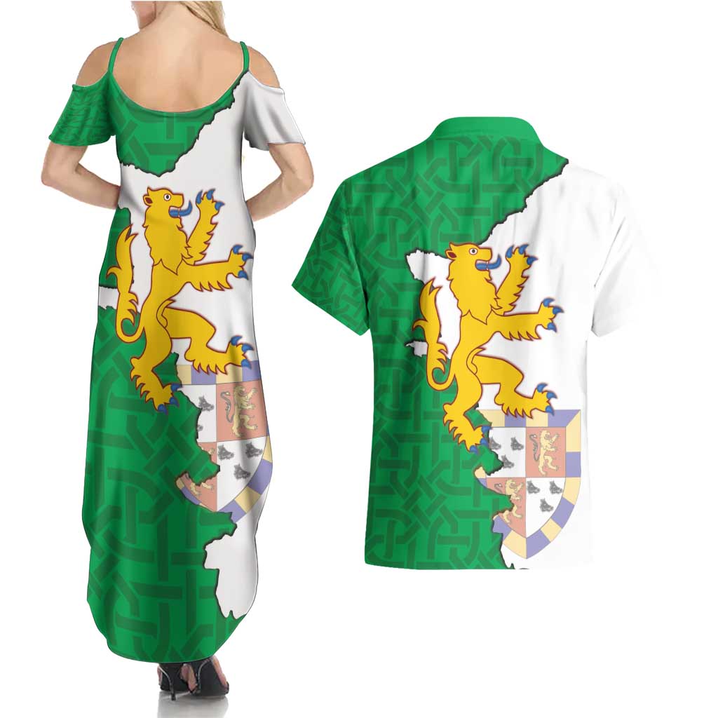 Radnorshire Wales Couples Matching Summer Maxi Dress and Hawaiian Shirt Map and Emblem Celtic Style - Wonder Print Shop