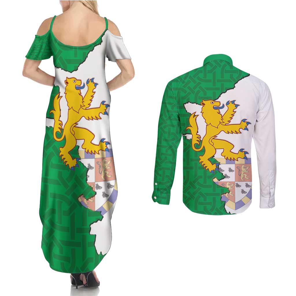 Radnorshire Wales Couples Matching Summer Maxi Dress and Long Sleeve Button Shirt Map and Emblem Celtic Style - Wonder Print Shop