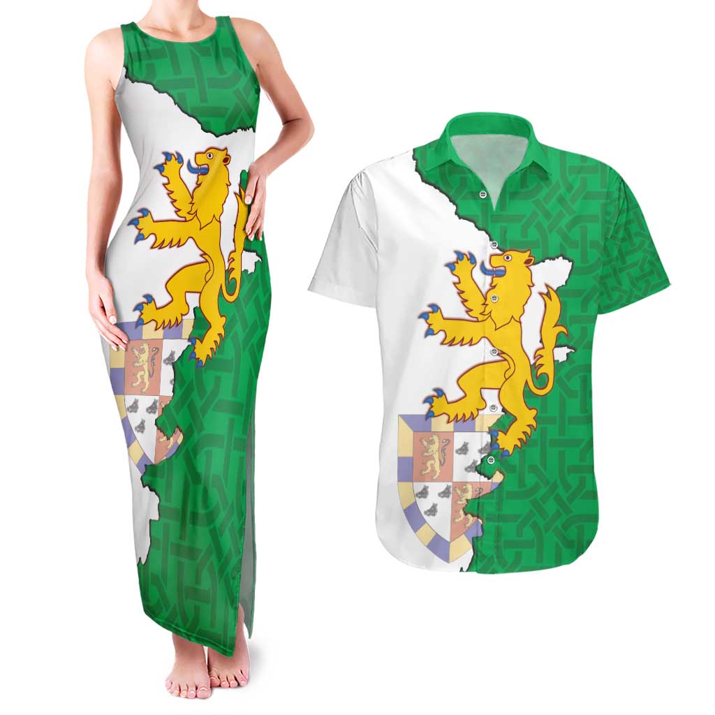 Radnorshire Wales Couples Matching Tank Maxi Dress and Hawaiian Shirt Map and Emblem Celtic Style - Wonder Print Shop