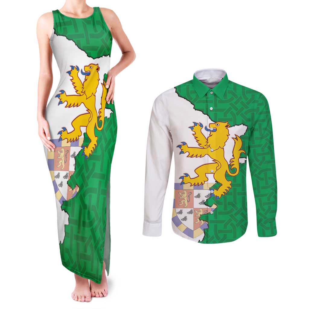 Radnorshire Wales Couples Matching Tank Maxi Dress and Long Sleeve Button Shirt Map and Emblem Celtic Style - Wonder Print Shop
