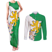 Radnorshire Wales Couples Matching Tank Maxi Dress and Long Sleeve Button Shirt Map and Emblem Celtic Style - Wonder Print Shop