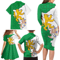 Radnorshire Wales Family Matching Long Sleeve Bodycon Dress and Hawaiian Shirt Map and Emblem Celtic Style - Wonder Print Shop