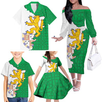 Radnorshire Wales Family Matching Off The Shoulder Long Sleeve Dress and Hawaiian Shirt Map and Emblem Celtic Style - Wonder Print Shop