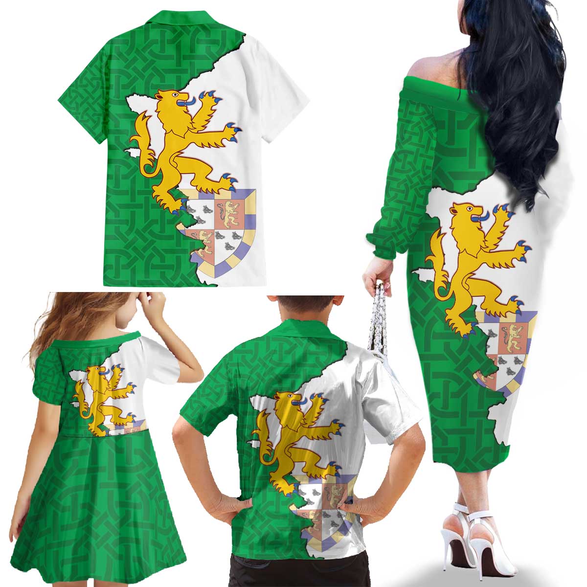 Radnorshire Wales Family Matching Off The Shoulder Long Sleeve Dress and Hawaiian Shirt Map and Emblem Celtic Style - Wonder Print Shop