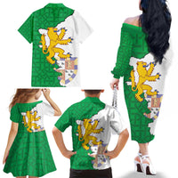 Radnorshire Wales Family Matching Off The Shoulder Long Sleeve Dress and Hawaiian Shirt Map and Emblem Celtic Style - Wonder Print Shop