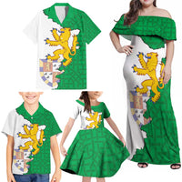 Radnorshire Wales Family Matching Off Shoulder Maxi Dress and Hawaiian Shirt Map and Emblem Celtic Style - Wonder Print Shop