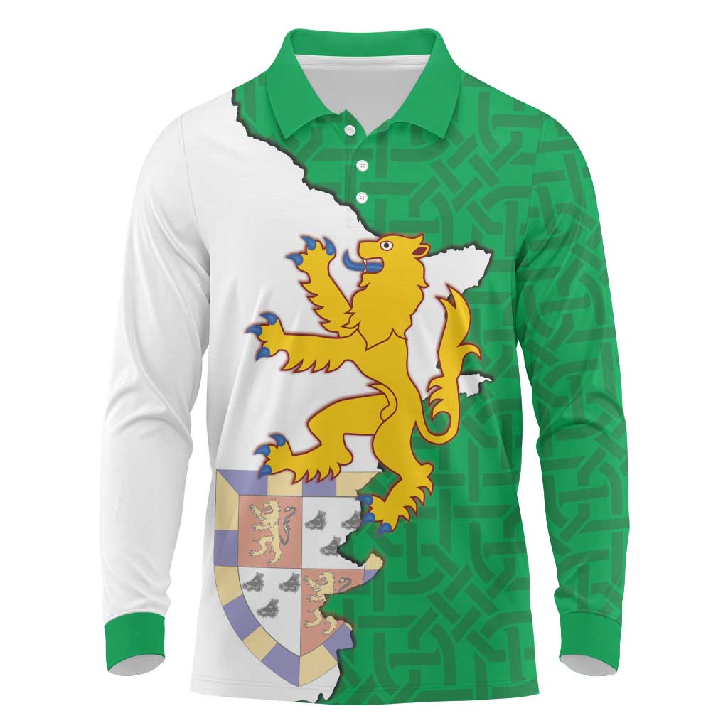 Radnorshire Wales Long Sleeve Polo Shirt Map and Emblem Celtic Style - Wonder Print Shop