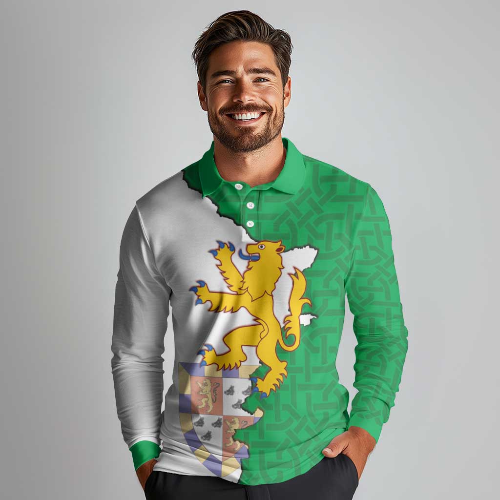 Radnorshire Wales Long Sleeve Polo Shirt Map and Emblem Celtic Style - Wonder Print Shop