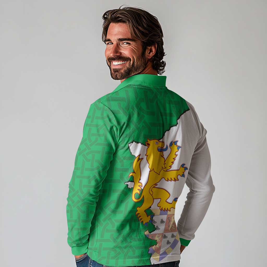 Radnorshire Wales Long Sleeve Polo Shirt Map and Emblem Celtic Style - Wonder Print Shop