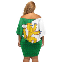 Radnorshire Wales Off Shoulder Short Dress Map and Emblem Celtic Style - Wonder Print Shop